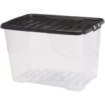 Strata 5 x 65 Litres Curve Plastic Stackable Storage Box & Lid Clear/Black Lid